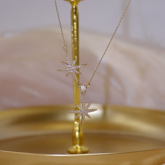 NEW 14K Gold Plated Diamond Star Necklace a - Picture 5 of 6